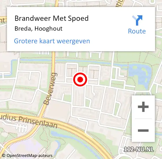 Locatie op kaart van de 112 melding: Brandweer Met Spoed Naar Breda, Hooghout op 19 december 2021 14:22