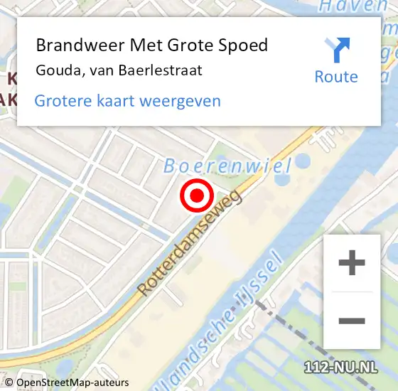 Locatie op kaart van de 112 melding: Brandweer Met Grote Spoed Naar Gouda, van Baerlestraat op 19 december 2021 14:54