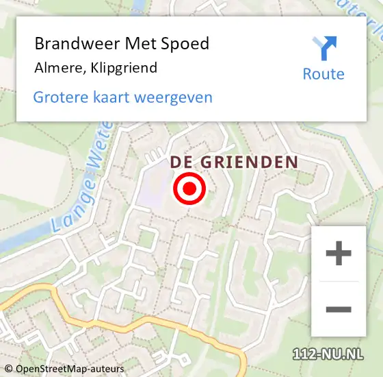 Locatie op kaart van de 112 melding: Brandweer Met Spoed Naar Almere, Klipgriend op 19 december 2021 17:05