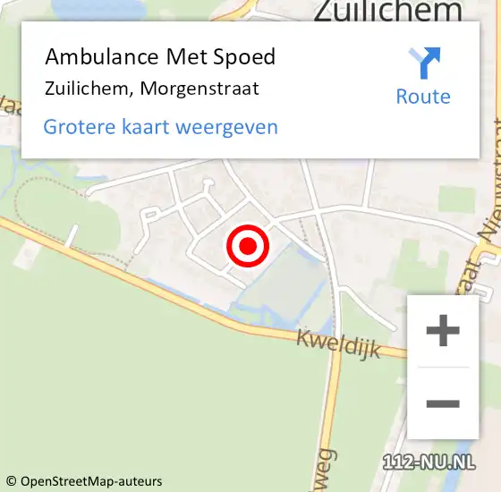 Locatie op kaart van de 112 melding: Ambulance Met Spoed Naar Zuilichem, Morgenstraat op 19 december 2021 19:04