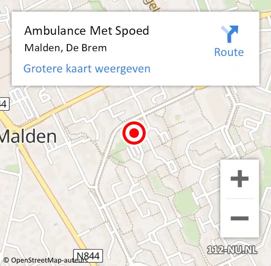 Locatie op kaart van de 112 melding: Ambulance Met Spoed Naar Malden, De Brem op 20 december 2021 00:55