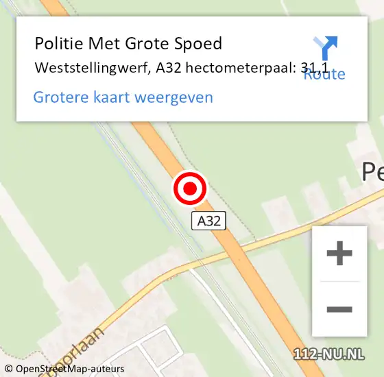 Locatie op kaart van de 112 melding: Politie Met Grote Spoed Naar Weststellingwerf, A32 hectometerpaal: 31,1 op 20 december 2021 11:42
