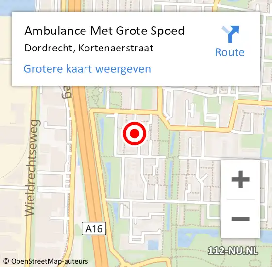 Locatie op kaart van de 112 melding: Ambulance Met Grote Spoed Naar Dordrecht, Kortenaerstraat op 20 december 2021 12:10