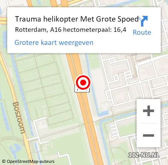 Locatie op kaart van de 112 melding: Trauma helikopter Met Grote Spoed Naar Rotterdam, A16 hectometerpaal: 16,4 op 20 december 2021 13:26