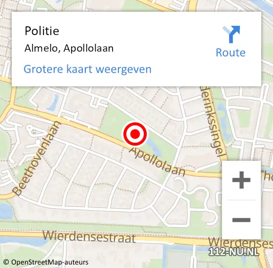 Locatie op kaart van de 112 melding: Politie Almelo, Apollolaan op 20 december 2021 13:41