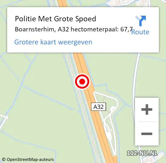 Locatie op kaart van de 112 melding: Politie Met Grote Spoed Naar Boarnsterhim, A32 hectometerpaal: 67,7 op 20 december 2021 17:08