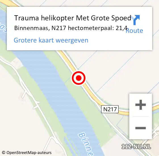 Locatie op kaart van de 112 melding: Trauma helikopter Met Grote Spoed Naar Binnenmaas, N217 hectometerpaal: 21,4 op 20 december 2021 17:20