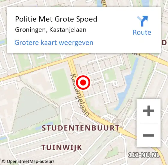 Locatie op kaart van de 112 melding: Politie Met Grote Spoed Naar Groningen, Kastanjelaan op 20 december 2021 18:17