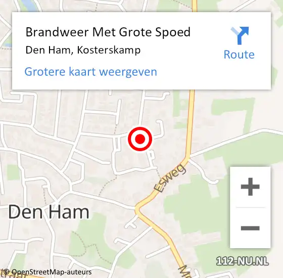 Locatie op kaart van de 112 melding: Brandweer Met Grote Spoed Naar Den Ham, Kosterskamp op 20 december 2021 18:32