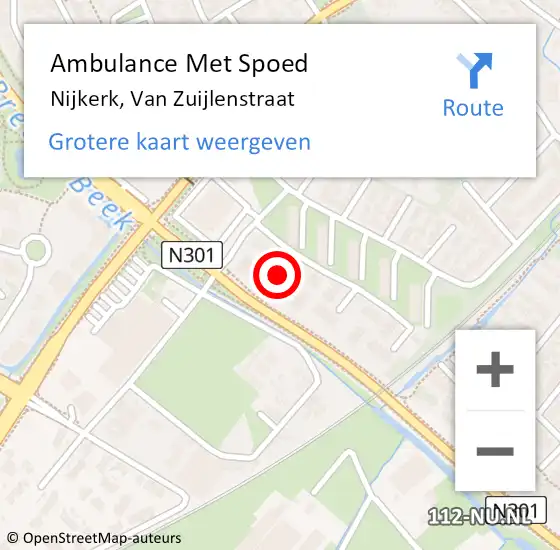 Locatie op kaart van de 112 melding: Ambulance Met Spoed Naar Nijkerk, Van Zuijlenstraat op 20 december 2021 18:34