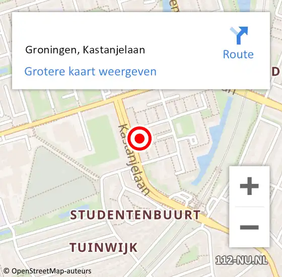 Locatie op kaart van de 112 melding:  Groningen, Kastanjelaan op 20 december 2021 18:49