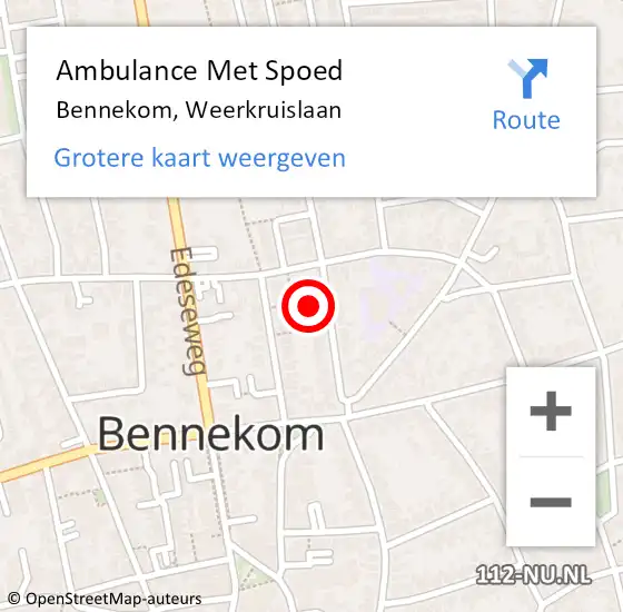 Locatie op kaart van de 112 melding: Ambulance Met Spoed Naar Bennekom, Weerkruislaan op 20 december 2021 19:15