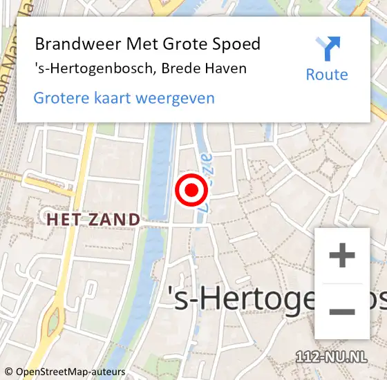 Locatie op kaart van de 112 melding: Brandweer Met Grote Spoed Naar 's-Hertogenbosch, Brede Haven op 20 december 2021 19:21