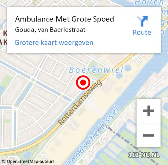Locatie op kaart van de 112 melding: Ambulance Met Grote Spoed Naar Gouda, van Baerlestraat op 21 december 2021 11:31
