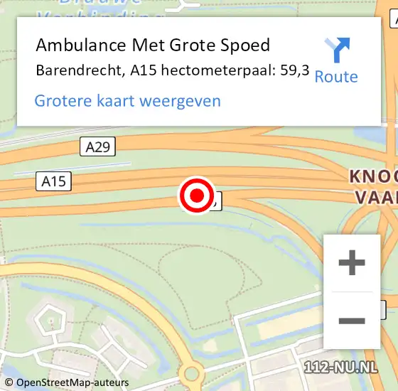 Locatie op kaart van de 112 melding: Ambulance Met Grote Spoed Naar Barendrecht, A15 hectometerpaal: 59,3 op 21 december 2021 17:03