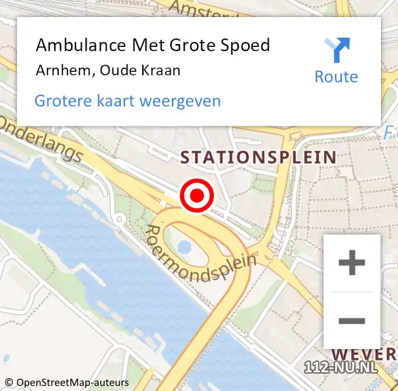 Locatie op kaart van de 112 melding: Ambulance Met Grote Spoed Naar Arnhem, Oude Kraan op 21 december 2021 18:37