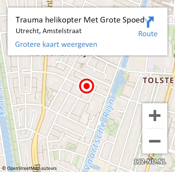 Locatie op kaart van de 112 melding: Trauma helikopter Met Grote Spoed Naar Utrecht, Amstelstraat op 21 december 2021 18:49