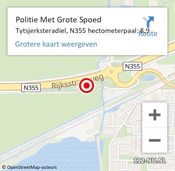 Locatie op kaart van de 112 melding: Politie Met Grote Spoed Naar Tytsjerksteradiel, N355 hectometerpaal: 8,9 op 21 december 2021 21:41