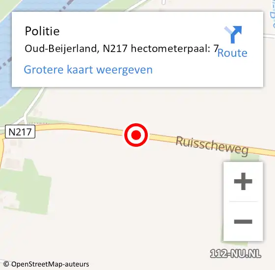 Locatie op kaart van de 112 melding: Politie Oud-Beijerland, N217 hectometerpaal: 7 op 22 december 2021 08:15
