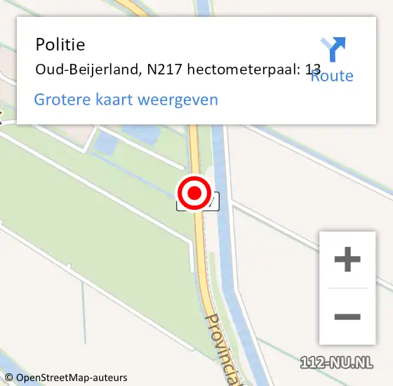 Locatie op kaart van de 112 melding: Politie Oud-Beijerland, N217 hectometerpaal: 13 op 22 december 2021 08:46