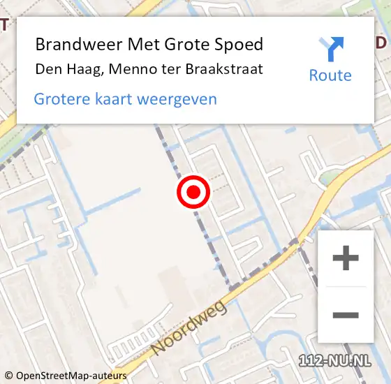 Locatie op kaart van de 112 melding: Brandweer Met Grote Spoed Naar Den Haag, Menno ter Braakstraat op 22 december 2021 09:06