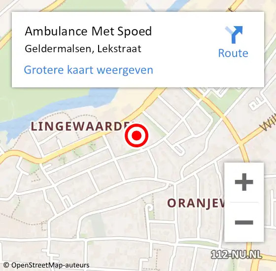 Locatie op kaart van de 112 melding: Ambulance Met Spoed Naar Geldermalsen, Lekstraat op 22 december 2021 09:37
