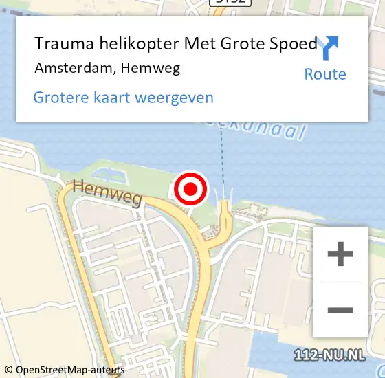 Locatie op kaart van de 112 melding: Trauma helikopter Met Grote Spoed Naar Amsterdam, Hemweg op 22 december 2021 09:39