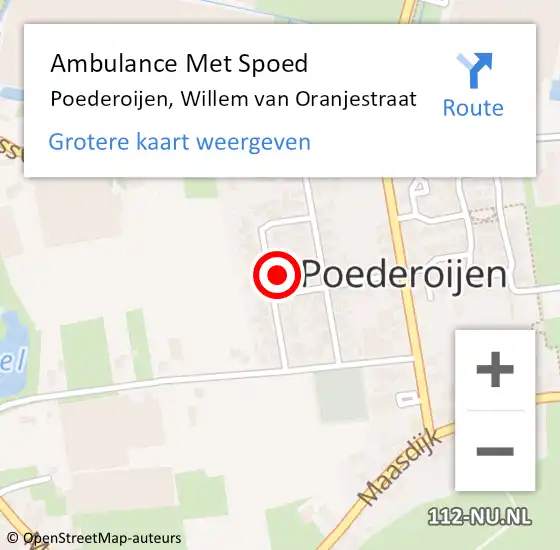 Locatie op kaart van de 112 melding: Ambulance Met Spoed Naar Poederoijen, Willem van Oranjestraat op 22 december 2021 09:57