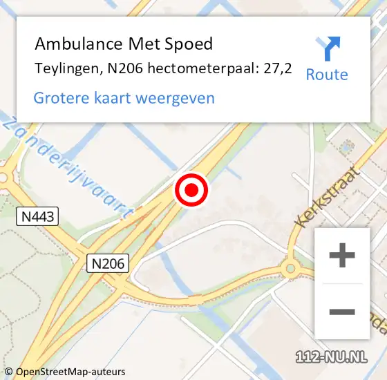 Locatie op kaart van de 112 melding: Ambulance Met Spoed Naar Teylingen, N206 hectometerpaal: 27,2 op 22 december 2021 11:20