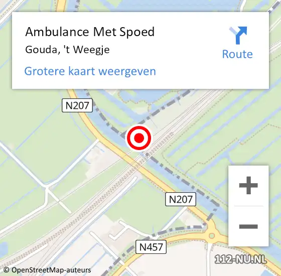 Locatie op kaart van de 112 melding: Ambulance Met Spoed Naar Gouda, 't Weegje op 22 december 2021 14:34