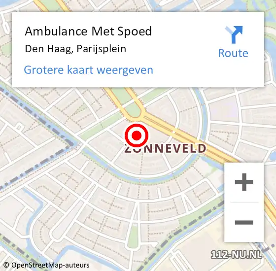 Locatie op kaart van de 112 melding: Ambulance Met Spoed Naar Den Haag, Parijsplein op 22 december 2021 17:39