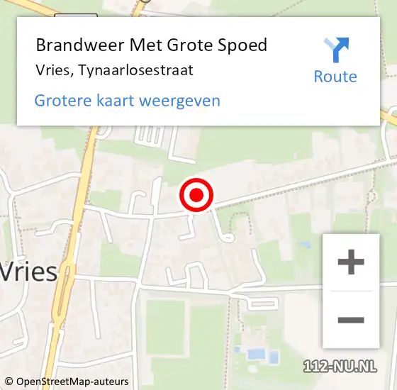 Locatie op kaart van de 112 melding: Brandweer Met Grote Spoed Naar Vries, Tynaarlosestraat op 22 december 2021 23:33