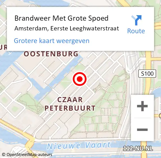 Locatie op kaart van de 112 melding: Brandweer Met Grote Spoed Naar Amsterdam, Eerste Leeghwaterstraat op 23 december 2021 00:08