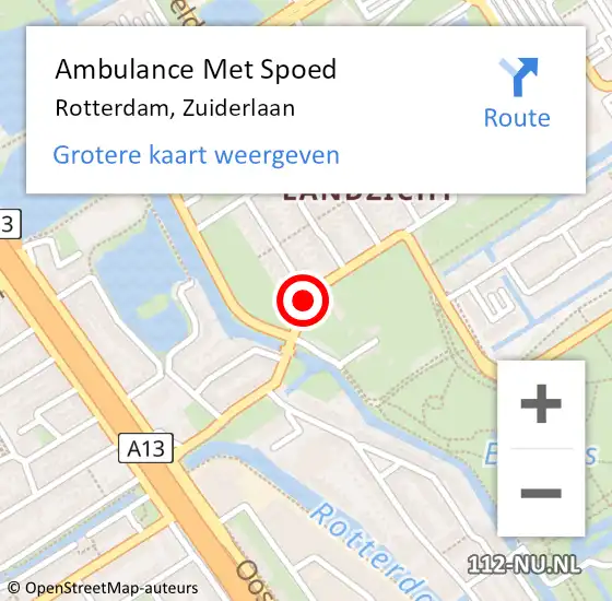 Locatie op kaart van de 112 melding: Ambulance Met Spoed Naar Rotterdam, Zuiderlaan op 23 december 2021 07:38