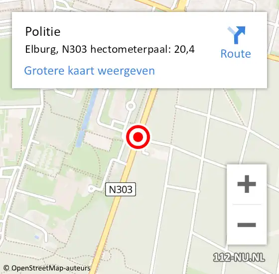 Locatie op kaart van de 112 melding: Politie Elburg, N303 hectometerpaal: 20,4 op 23 december 2021 09:31