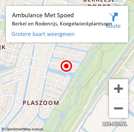 Locatie op kaart van de 112 melding: Ambulance Met Spoed Naar Berkel en Rodenrijs, Koegelwieckplantsoen op 23 december 2021 10:22
