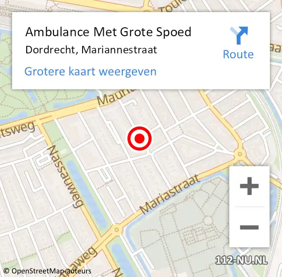Locatie op kaart van de 112 melding: Ambulance Met Grote Spoed Naar Dordrecht, Mariannestraat op 23 december 2021 20:51