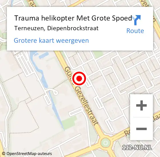 Locatie op kaart van de 112 melding: Trauma helikopter Met Grote Spoed Naar Terneuzen, Diepenbrockstraat op 24 december 2021 10:50