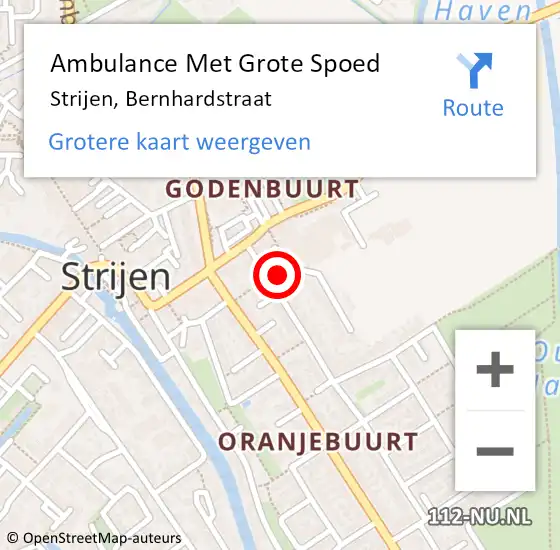 Locatie op kaart van de 112 melding: Ambulance Met Grote Spoed Naar Strijen, Bernhardstraat op 24 december 2021 12:13