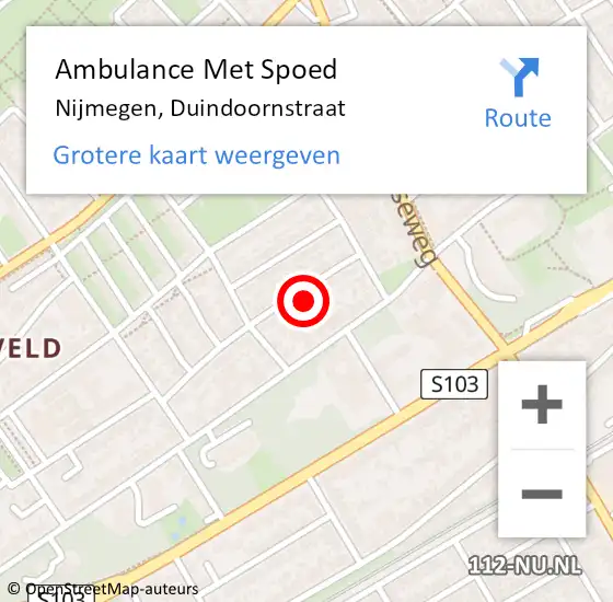 Locatie op kaart van de 112 melding: Ambulance Met Spoed Naar Nijmegen, Duindoornstraat op 24 december 2021 12:35