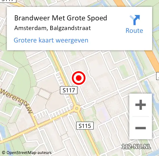 Locatie op kaart van de 112 melding: Brandweer Met Grote Spoed Naar Amsterdam, Balgzandstraat op 24 december 2021 16:06