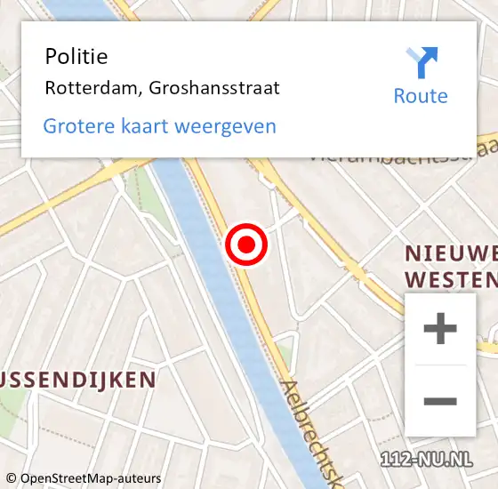 Locatie op kaart van de 112 melding: Politie Rotterdam, Groshansstraat op 24 december 2021 17:02
