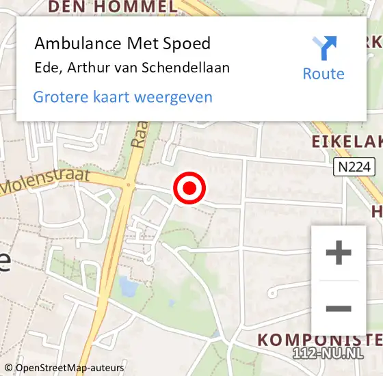 Locatie op kaart van de 112 melding: Ambulance Met Spoed Naar Ede, Arthur van Schendellaan op 24 december 2021 17:41