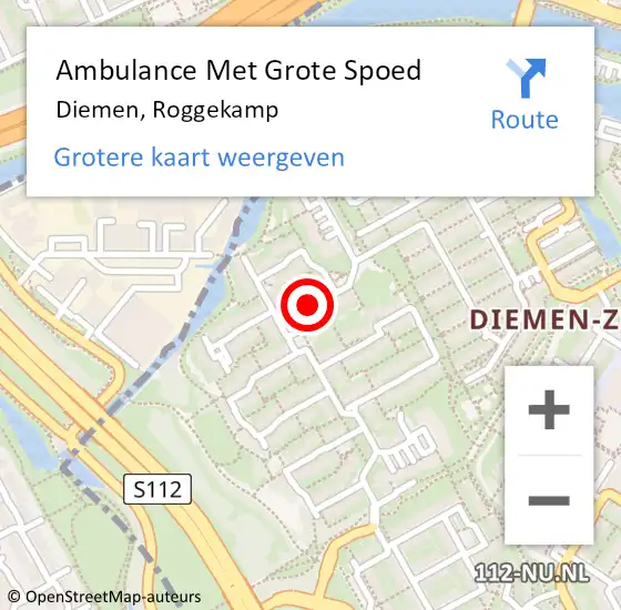 Locatie op kaart van de 112 melding: Ambulance Met Grote Spoed Naar Diemen, Roggekamp op 25 december 2021 06:08