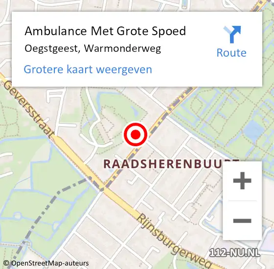Locatie op kaart van de 112 melding: Ambulance Met Grote Spoed Naar Oegstgeest, Warmonderweg op 25 december 2021 11:14