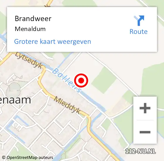 Locatie op kaart van de 112 melding: Brandweer Menaldum op 25 december 2021 11:37
