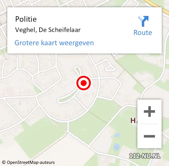 Locatie op kaart van de 112 melding: Politie Veghel, De Scheifelaar op 25 december 2021 14:40