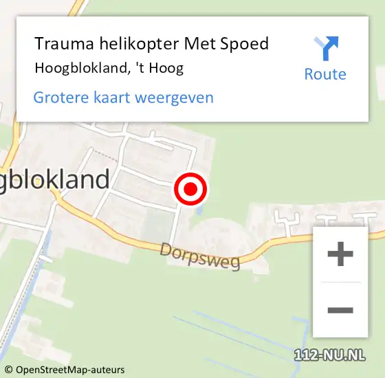 Locatie op kaart van de 112 melding: Trauma helikopter Met Spoed Naar Hoogblokland, 't Hoog op 25 december 2021 15:54