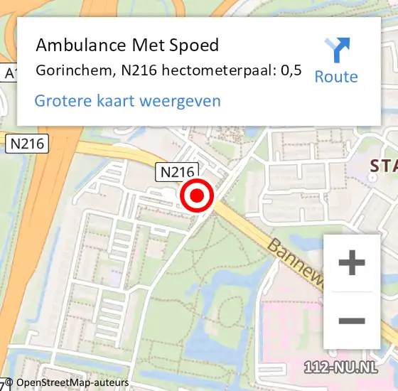 Locatie op kaart van de 112 melding: Ambulance Met Spoed Naar Gorinchem, N216 hectometerpaal: 0,5 op 25 december 2021 17:55