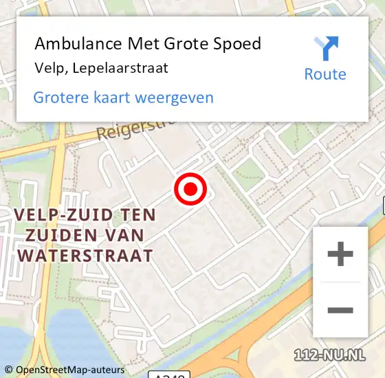 Locatie op kaart van de 112 melding: Ambulance Met Grote Spoed Naar Velp, Lepelaarstraat op 25 december 2021 23:35